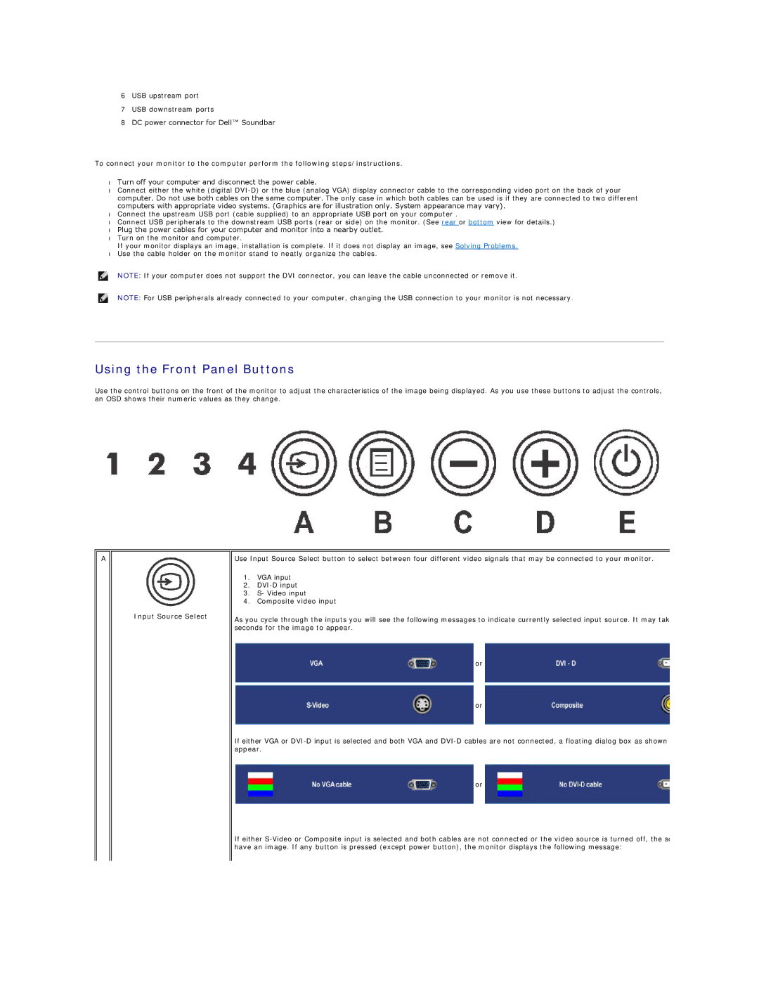 Dell 2007FP, 320-4687 appendix Using the Front Panel Buttons, Input Source Select 