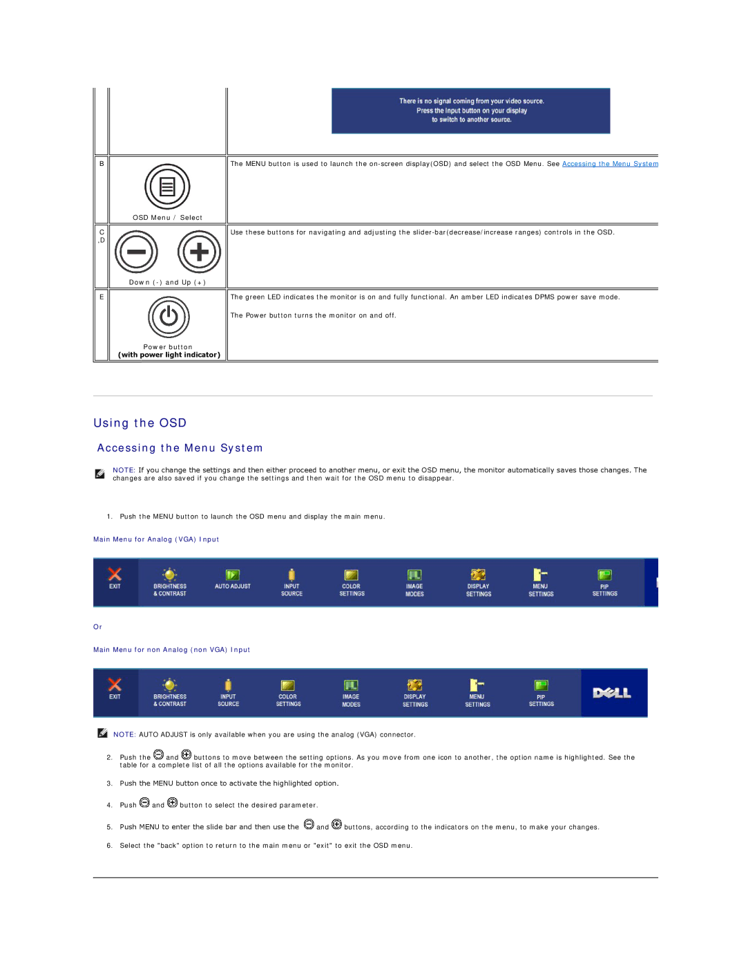 Dell 320-4687, 2007FP appendix Using the OSD, Accessing the Menu System 