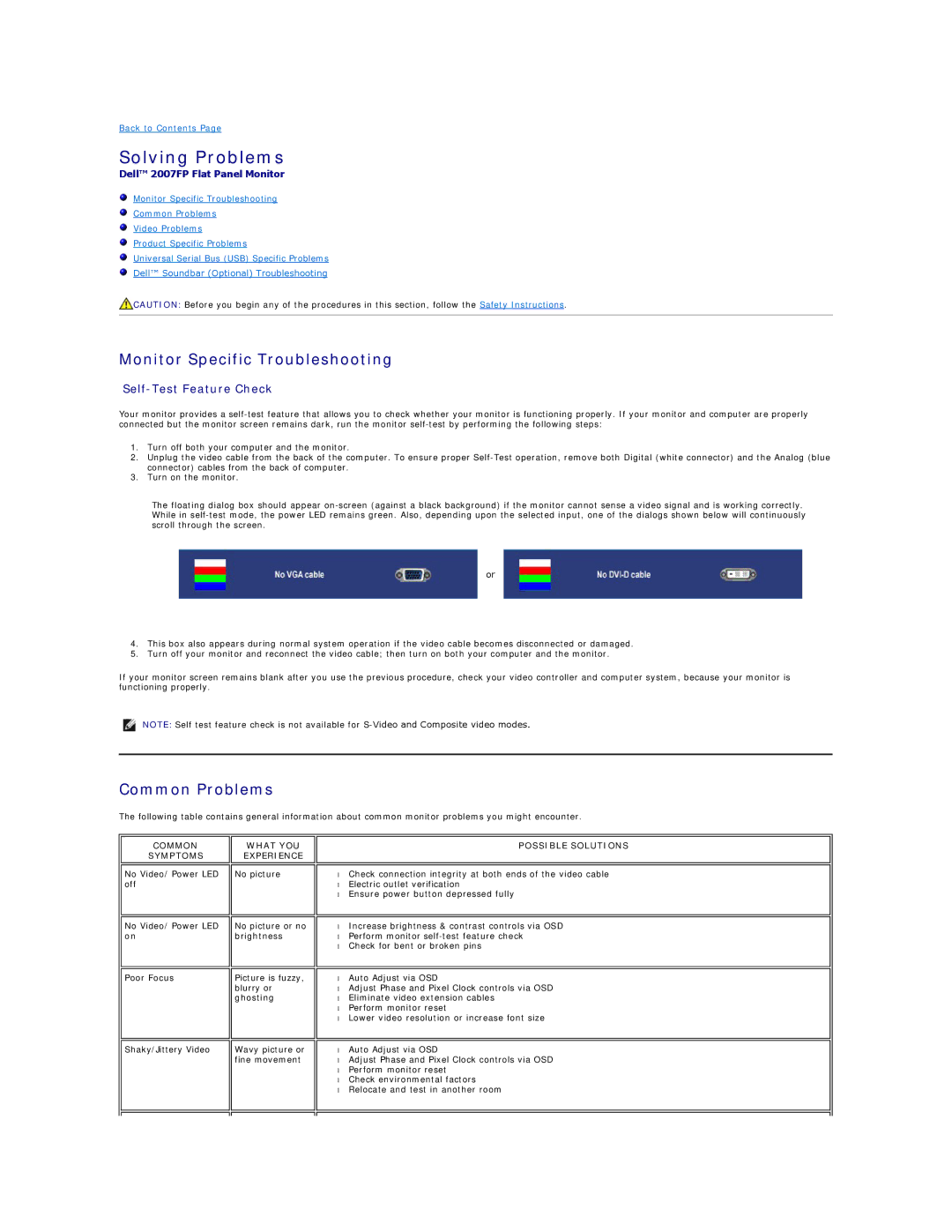 Dell 320-4687, 2007FP appendix Solving Problems, Monitor Specific Troubleshooting, Common Problems 