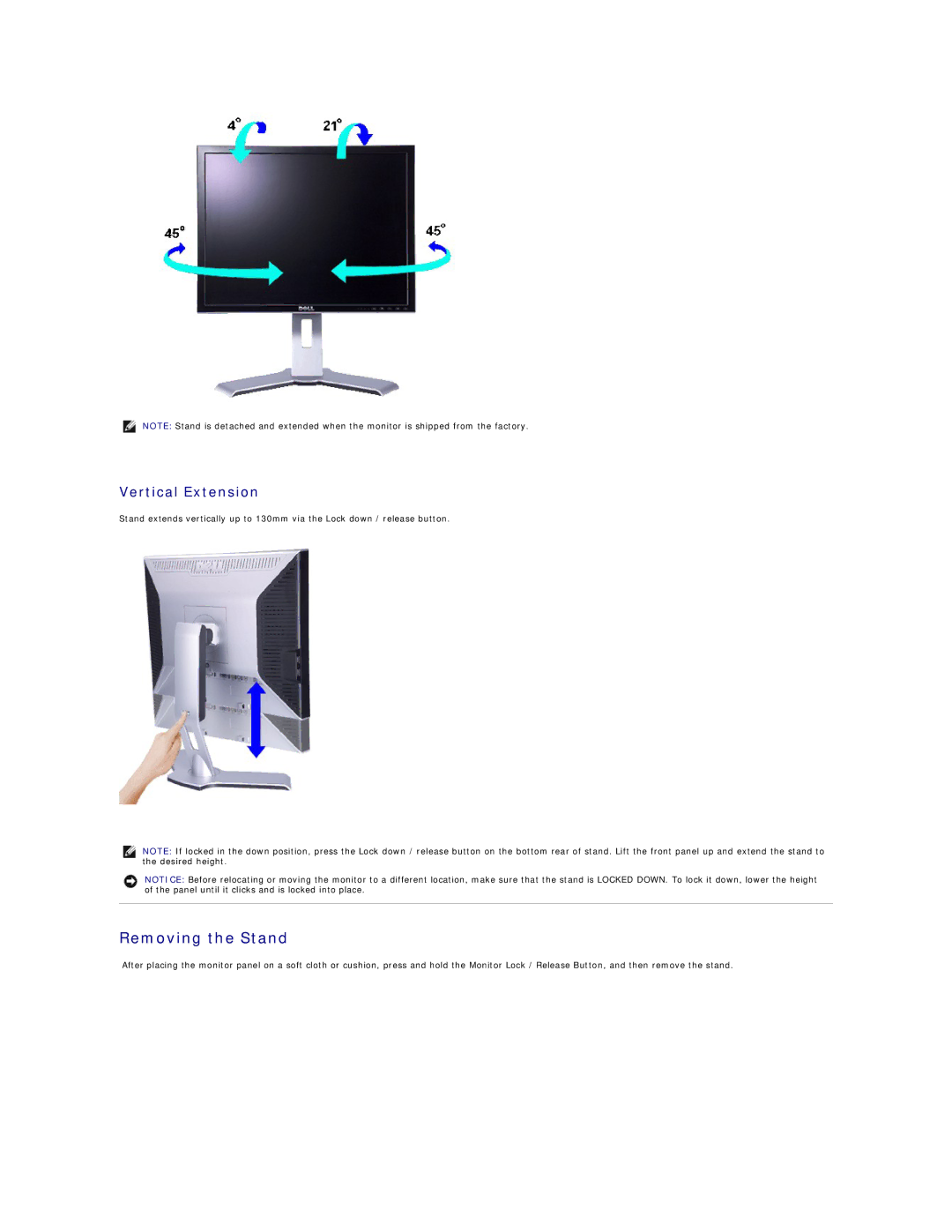 Dell 2007FP, 320-4687 appendix Removing the Stand, Vertical Extension 