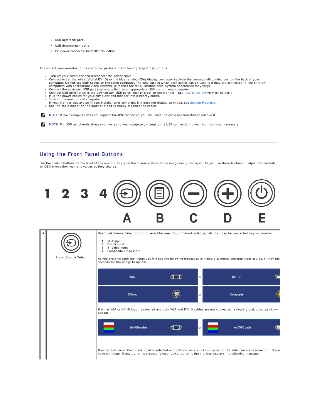 Dell 2007FP appendix Using the Front Panel Buttons, Input Source Select 