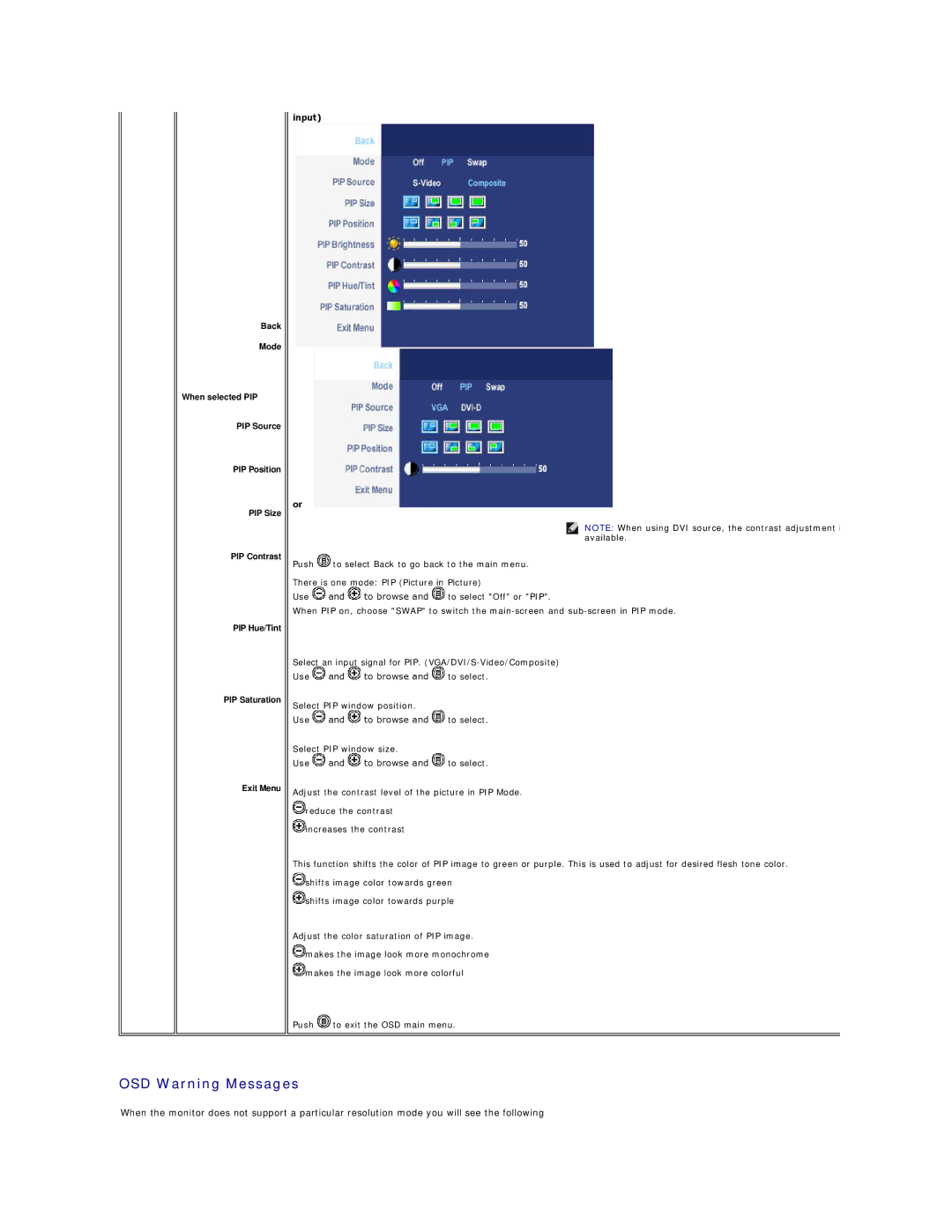 Dell 2007FP appendix OSD Warning Messages 