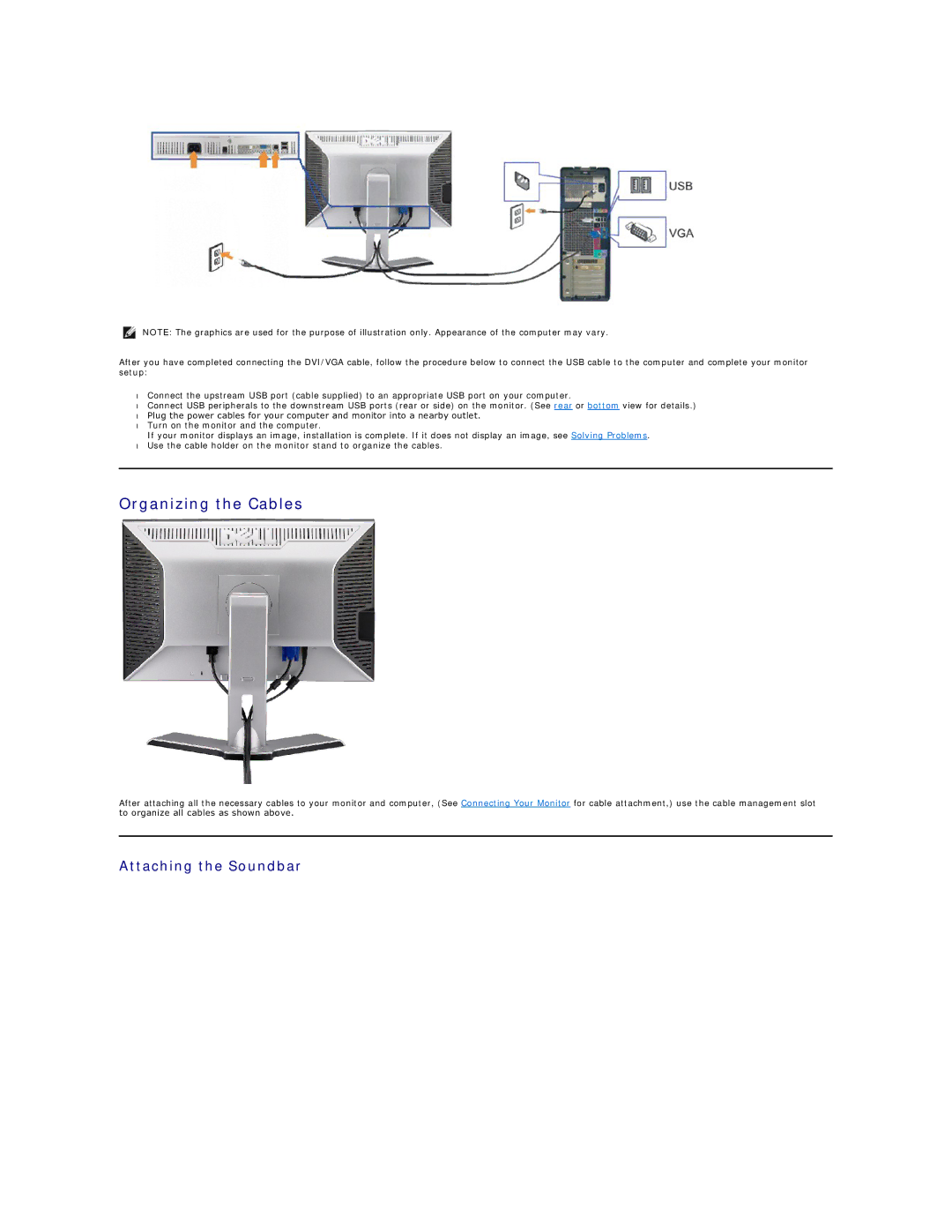 Dell 2009W appendix Organizing the Cables, Attaching the Soundbar 