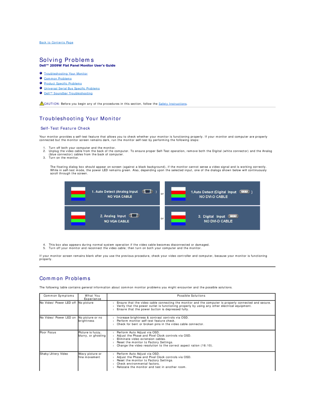 Dell 2009W appendix Solving Problems, Troubleshooting Your Monitor, Common Problems 