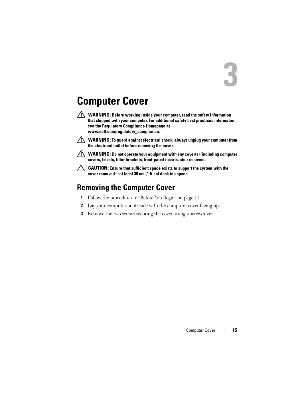 Dell 2010 service manual Removing the Computer Cover 