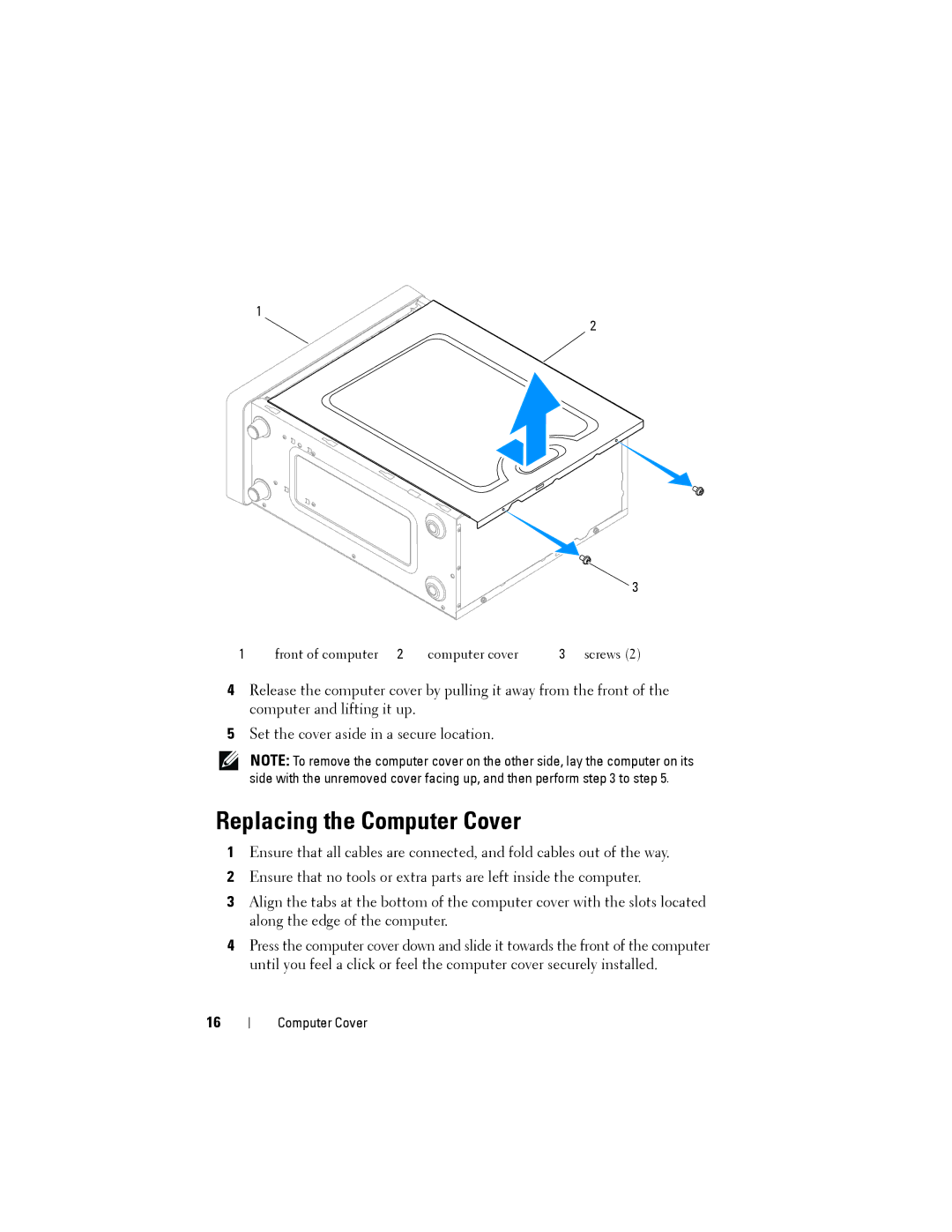 Dell 2010 service manual Replacing the Computer Cover 