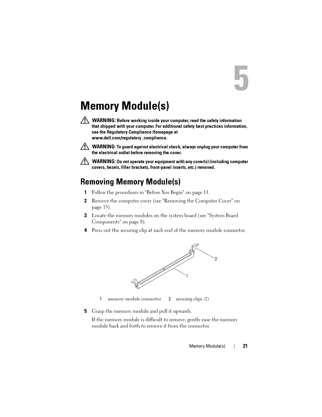 Dell 2010 service manual Removing Memory Modules 