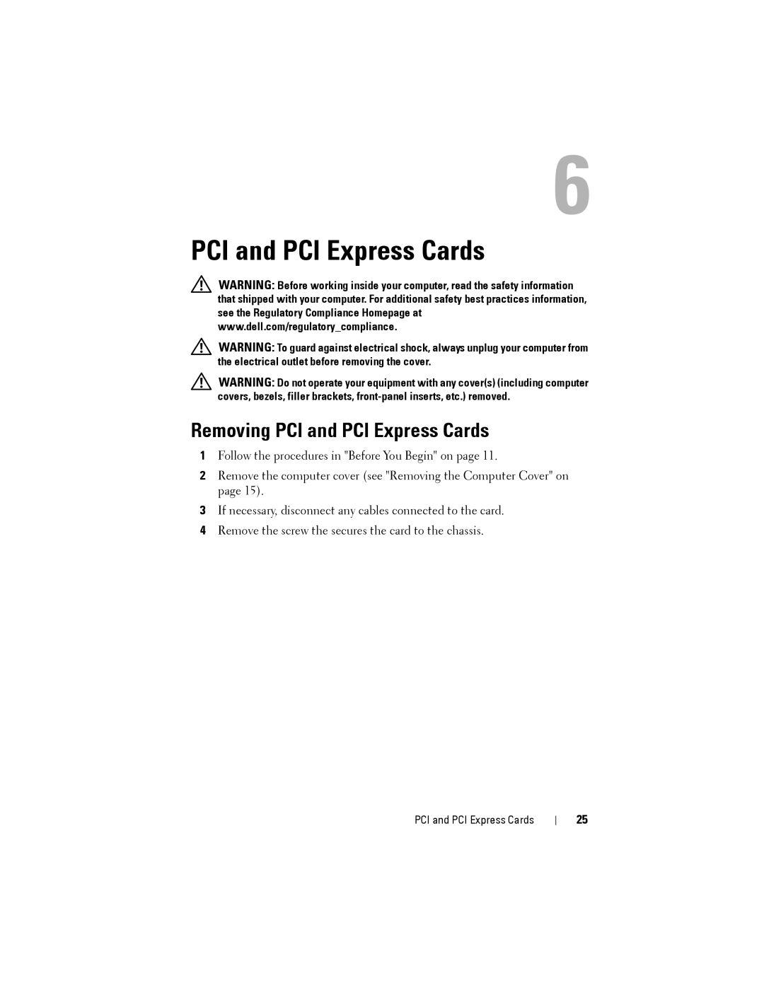 Dell 2010 service manual Removing PCI and PCI Express Cards 