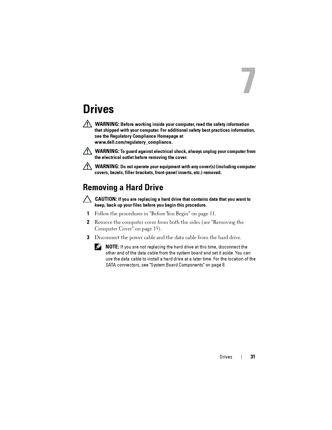 Dell 2010 service manual Drives, Removing a Hard Drive 