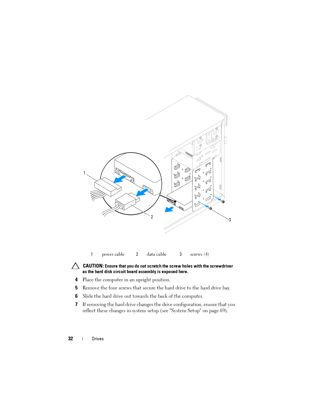 Dell 2010 service manual Power cable Data cable Screws 