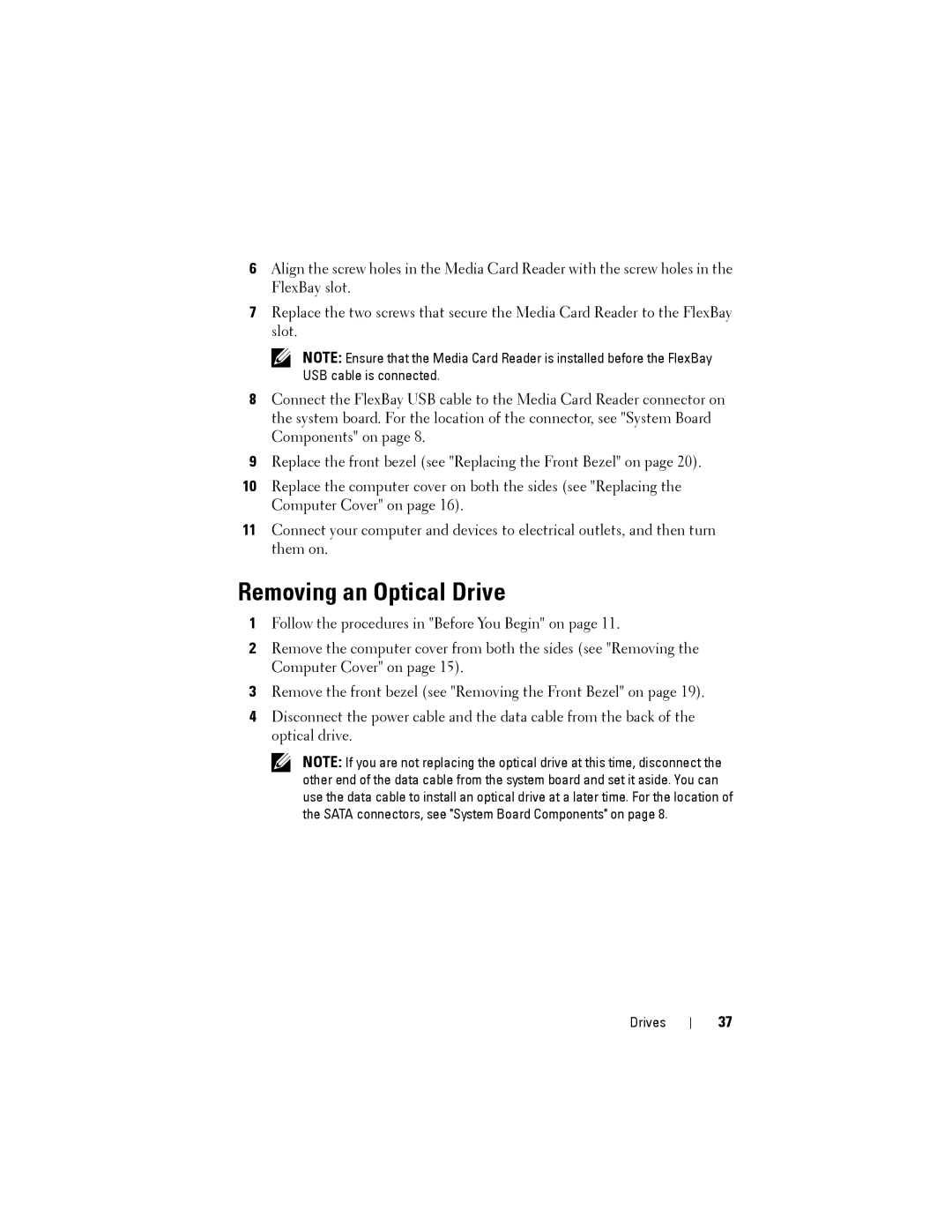 Dell 2010 service manual Removing an Optical Drive 