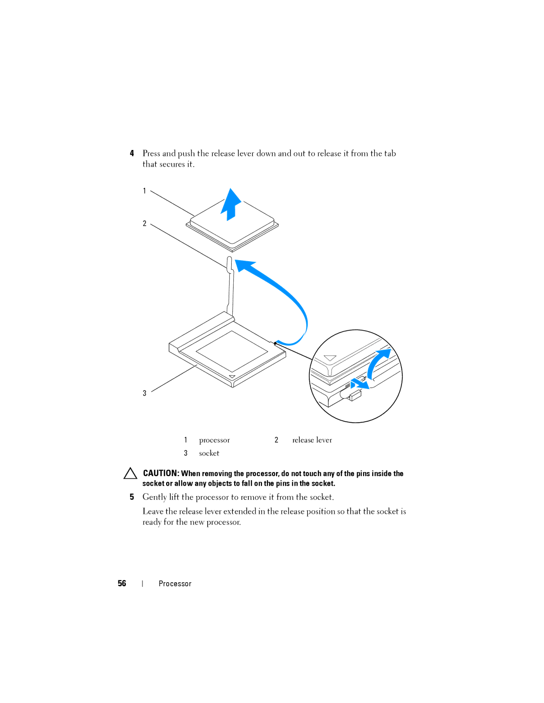 Dell 2010 service manual Processor Release lever Socket 