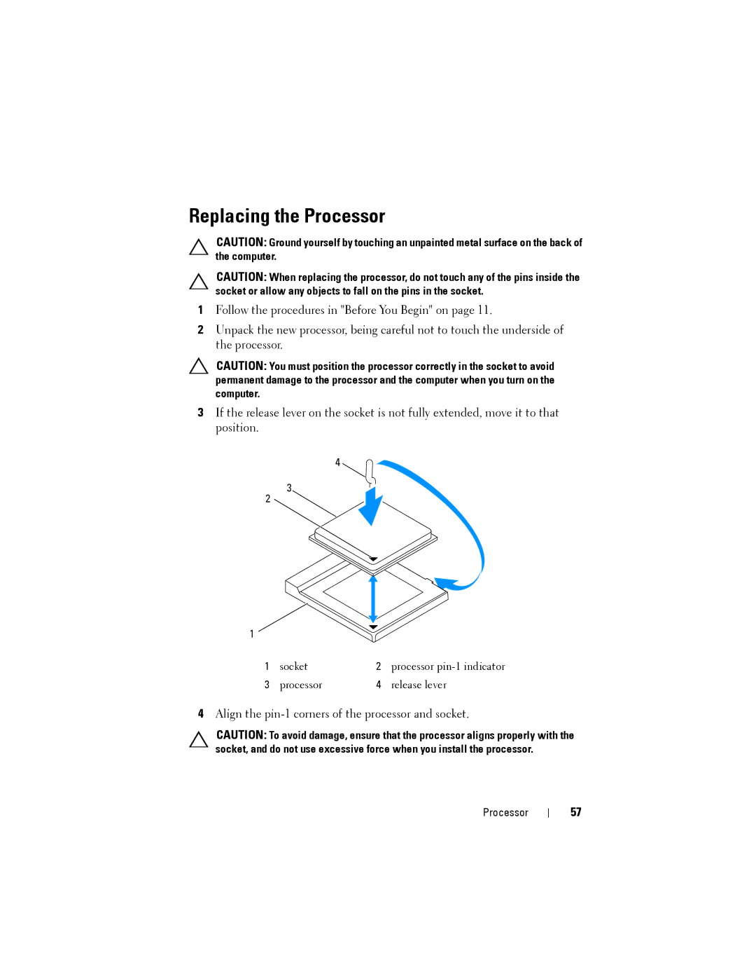 Dell 2010 service manual Replacing the Processor 