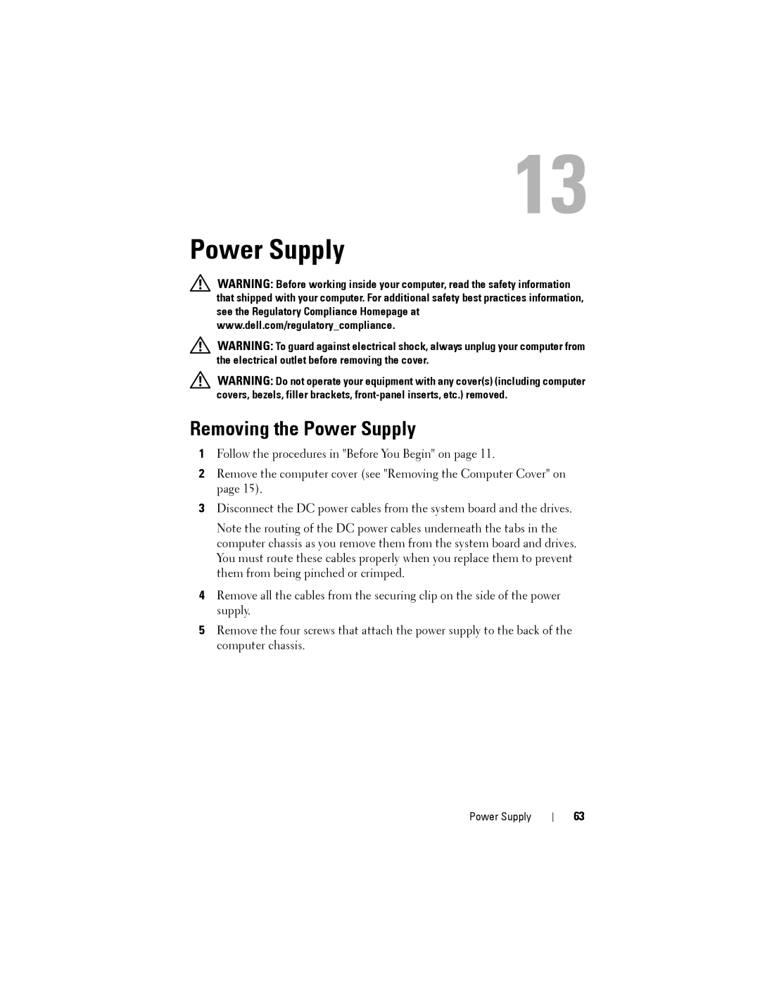 Dell 2010 service manual Removing the Power Supply 