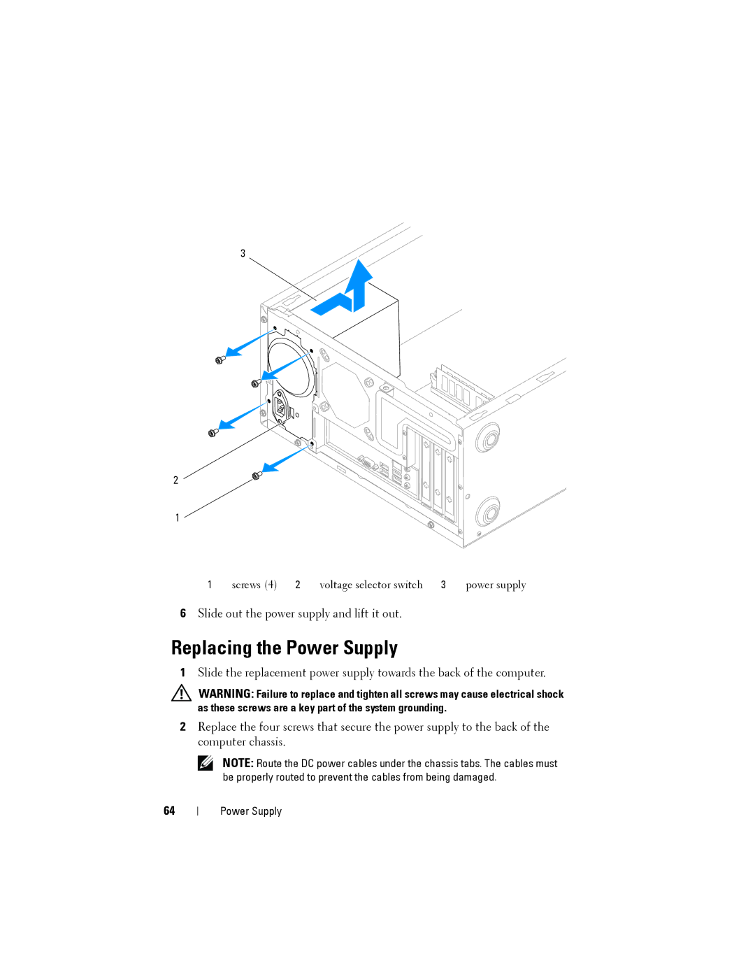 Dell 2010 service manual Replacing the Power Supply 