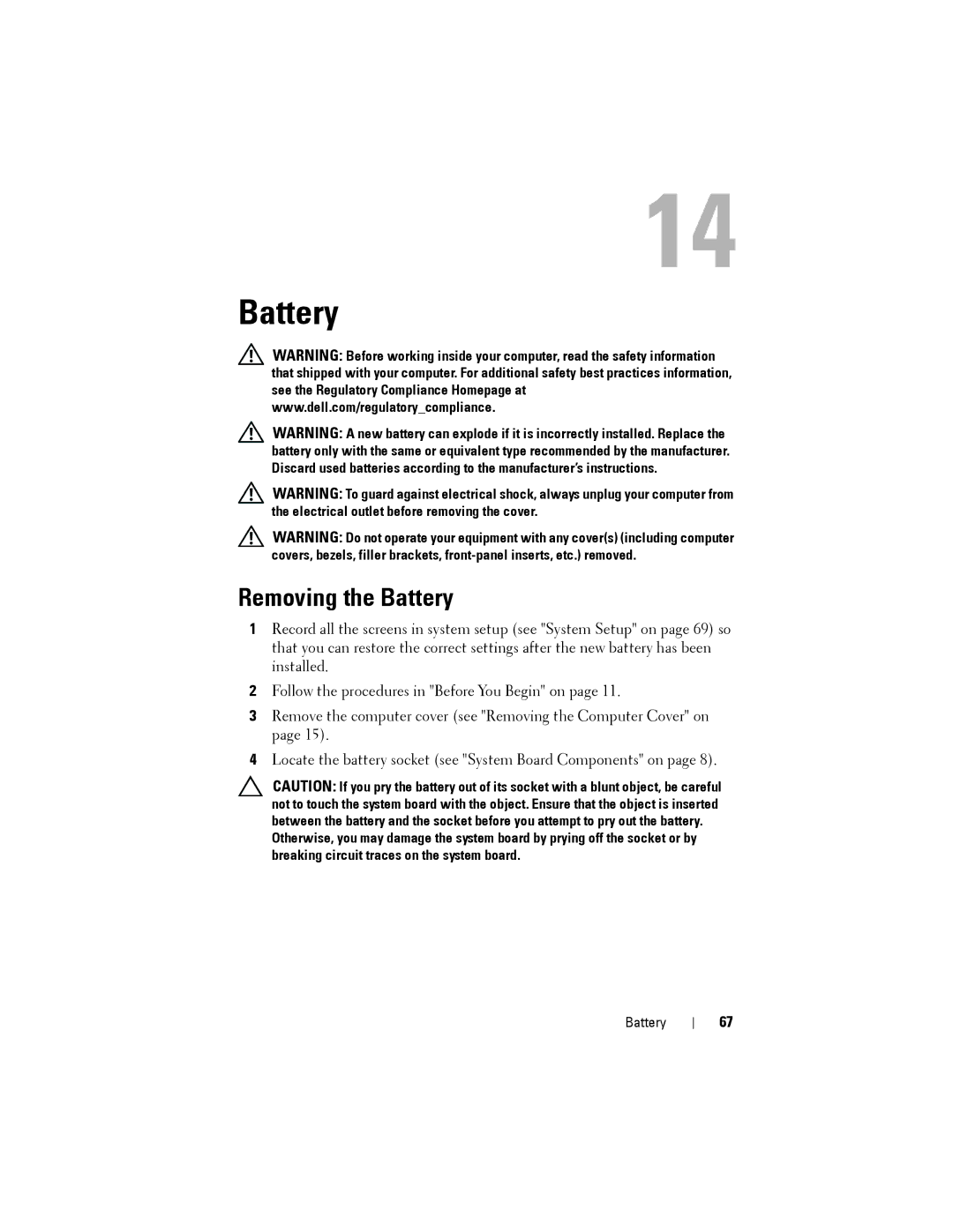 Dell 2010 service manual Removing the Battery 