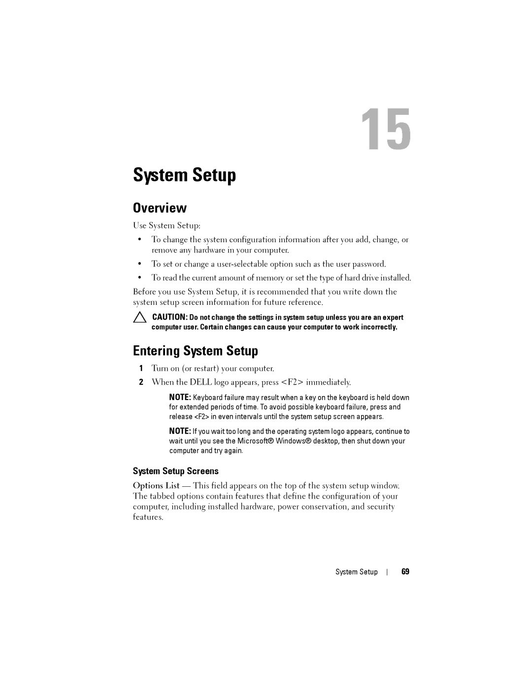 Dell 2010 service manual Overview, Entering System Setup 