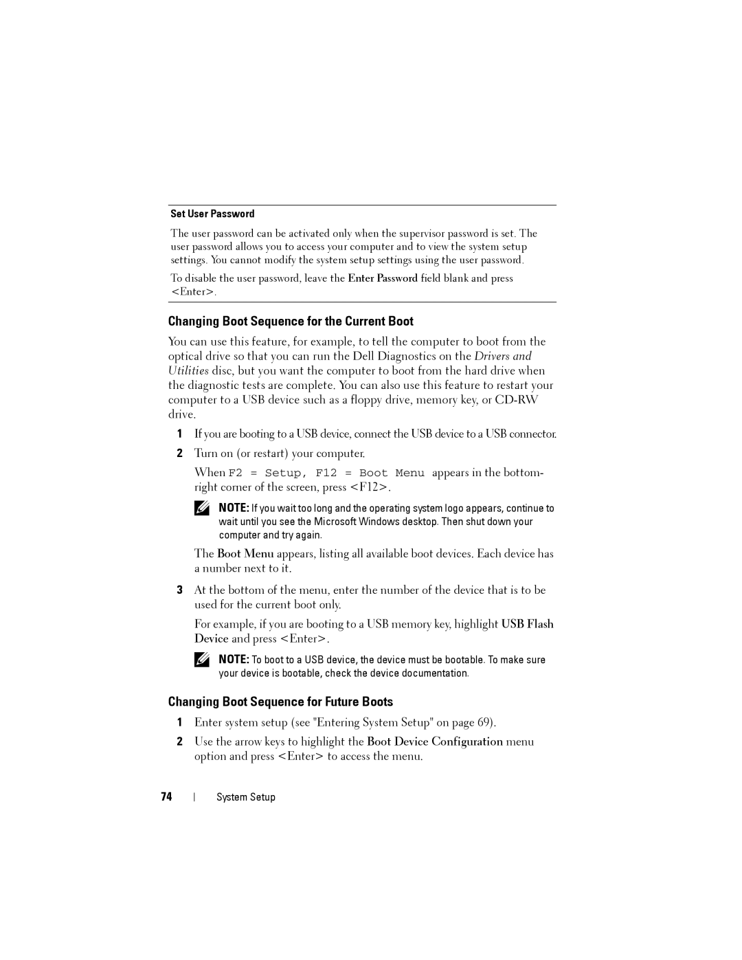 Dell 2010 service manual Changing Boot Sequence for the Current Boot 