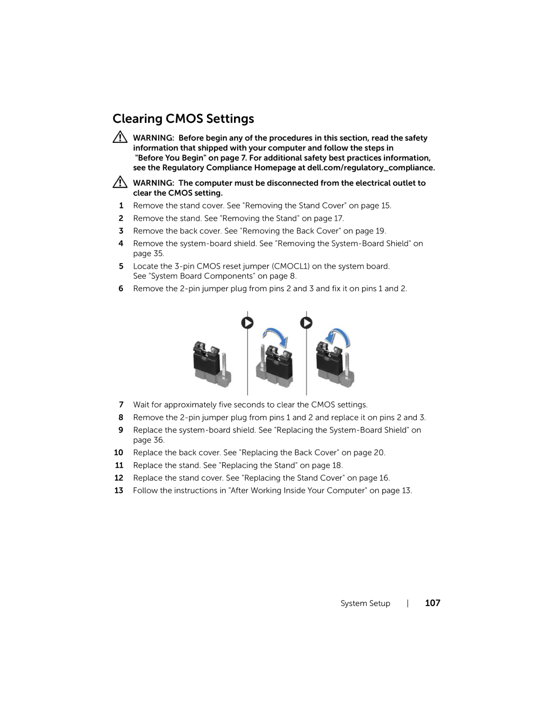 Dell W06B, 2020 owner manual Clearing Cmos Settings 