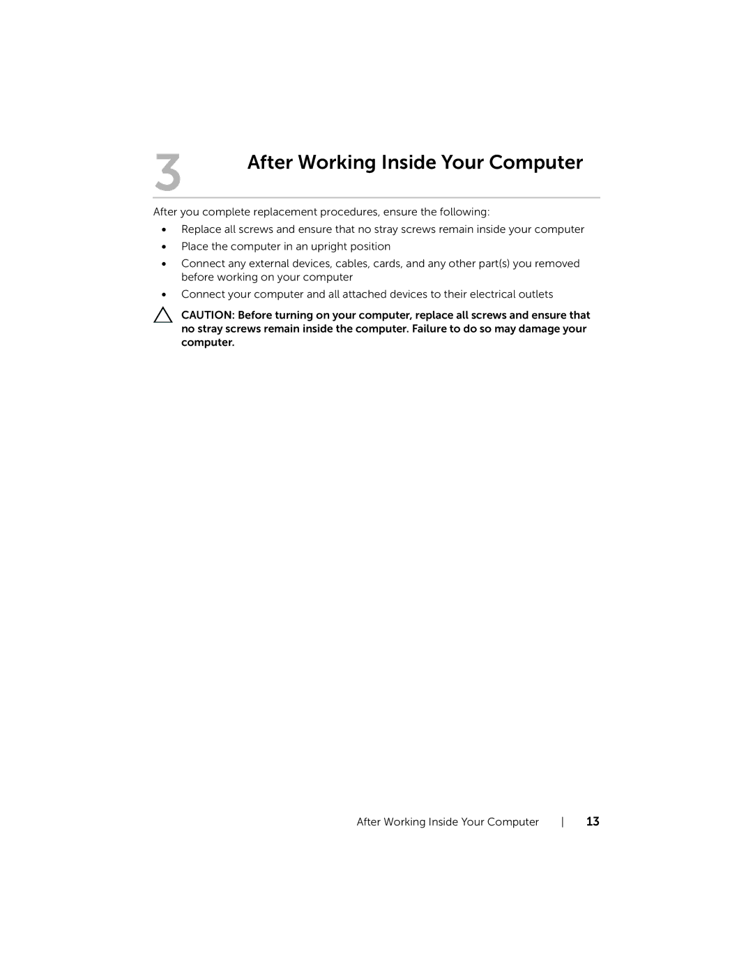 Dell W06B, 2020 owner manual After Working Inside Your Computer 