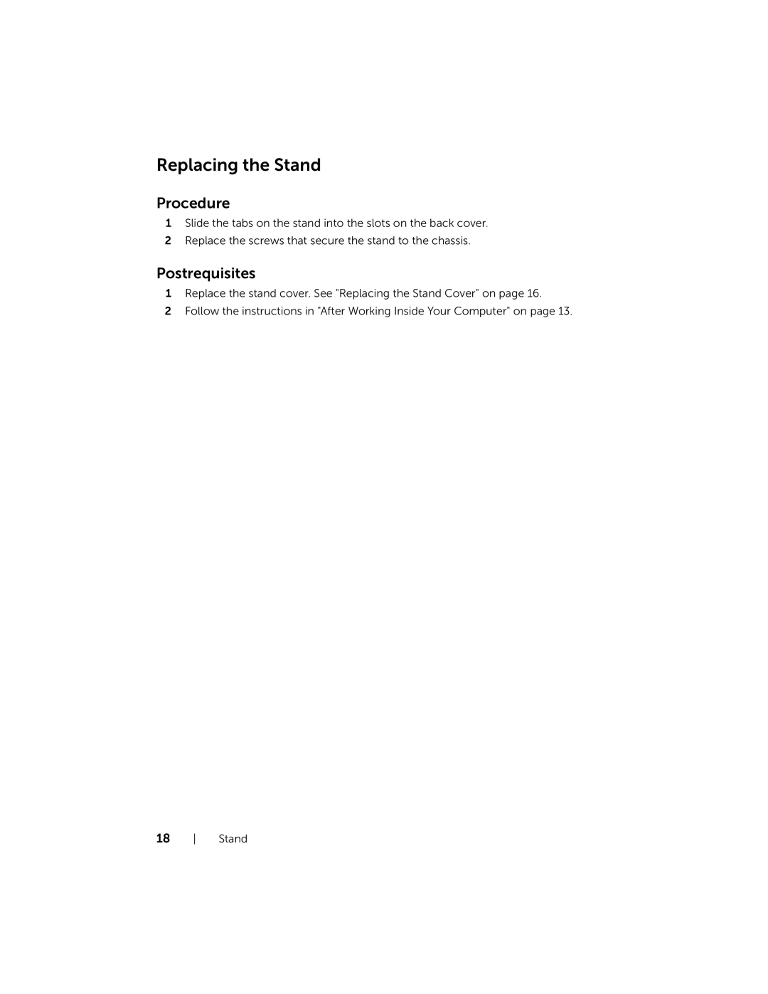 Dell 2020, W06B owner manual Replacing the Stand, Postrequisites 