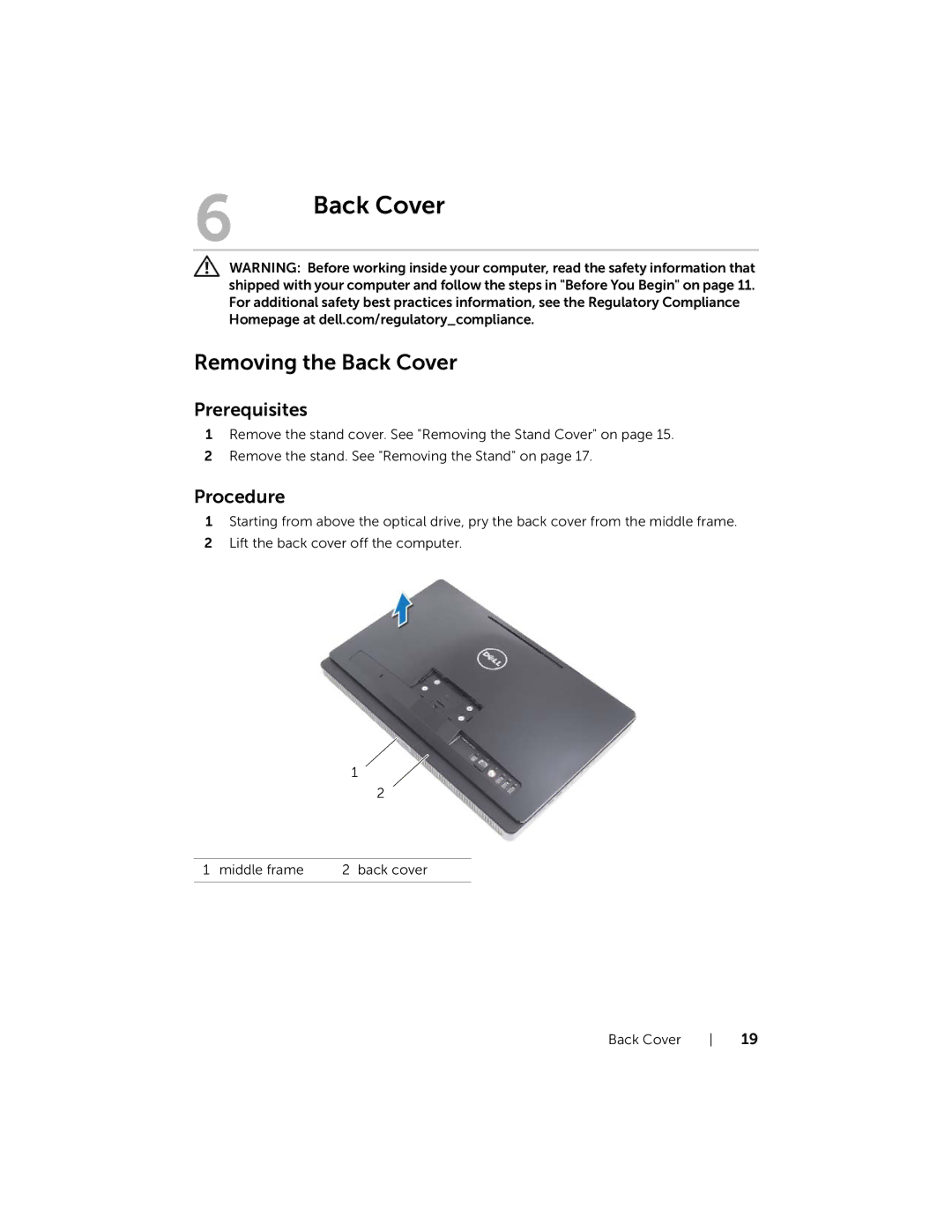 Dell W06B, 2020 owner manual Removing the Back Cover 