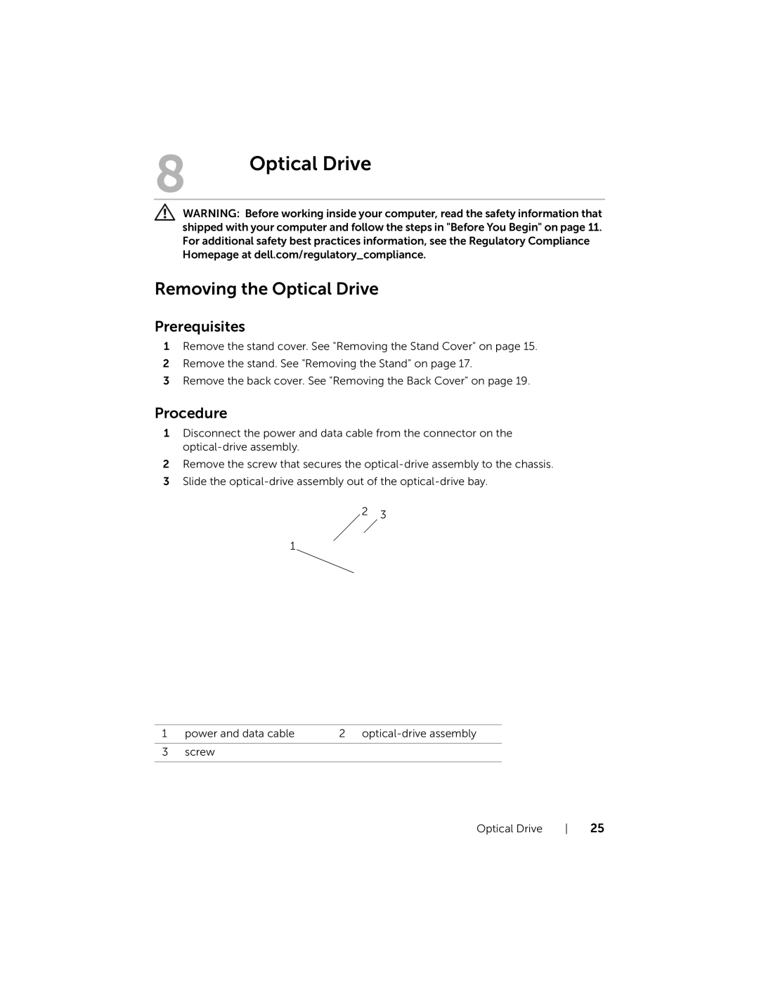 Dell W06B, 2020 owner manual Removing the Optical Drive 