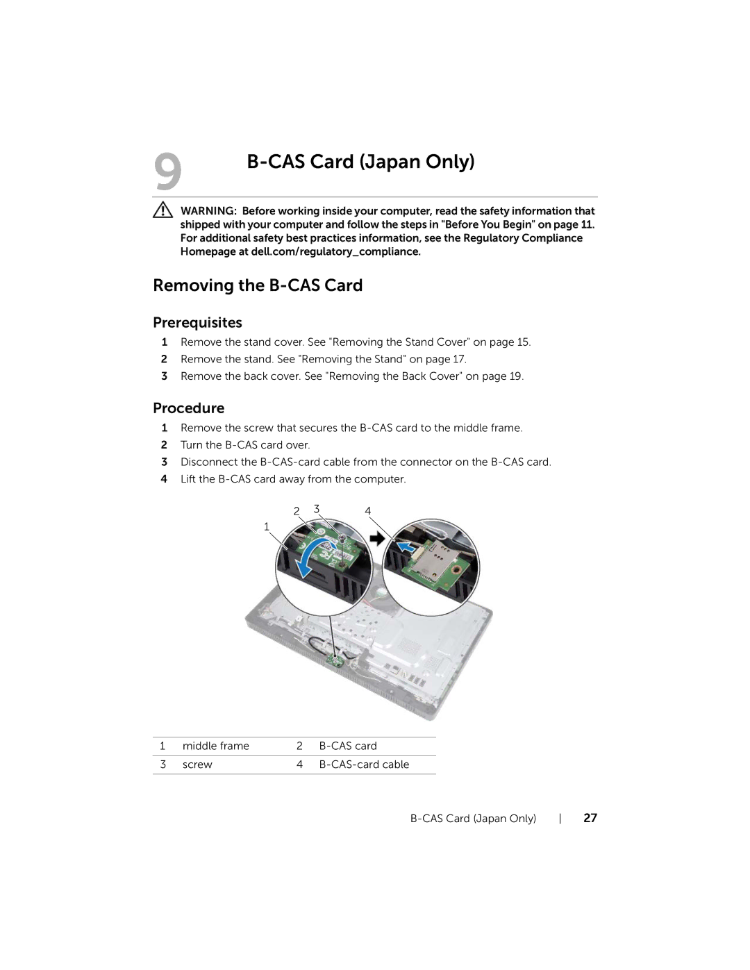 Dell W06B, 2020 owner manual CAS Card Japan Only, Removing the B-CAS Card 