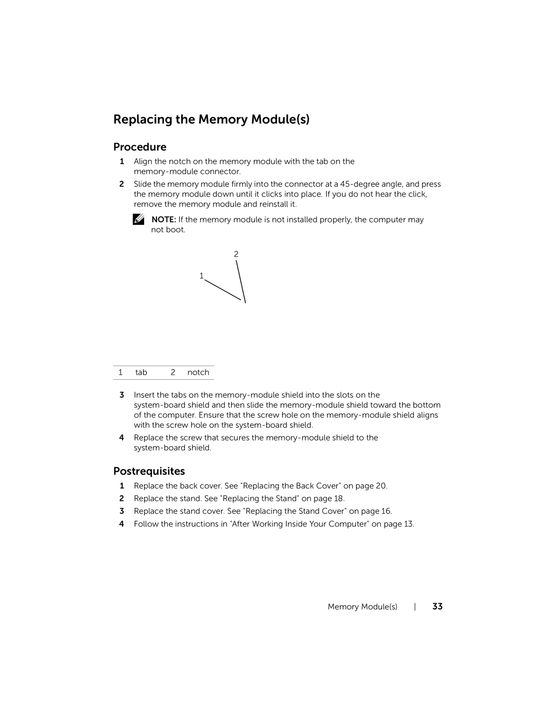 Dell W06B, 2020 owner manual Replacing the Memory Modules 