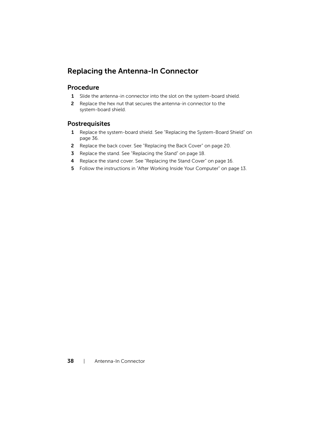 Dell 2020, W06B owner manual Replacing the Antenna-In Connector 