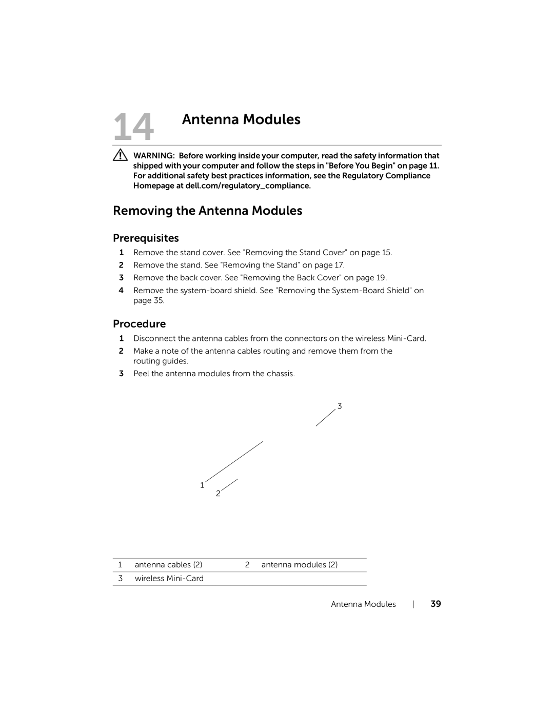 Dell W06B, 2020 owner manual Removing the Antenna Modules 