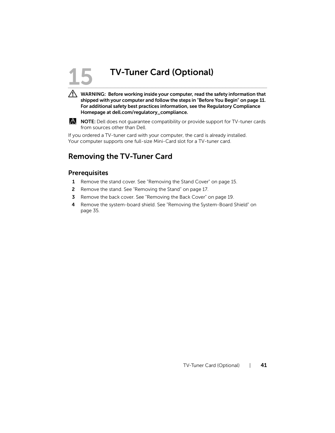 Dell W06B, 2020 owner manual TV-Tuner Card Optional, Removing the TV-TunerCard 