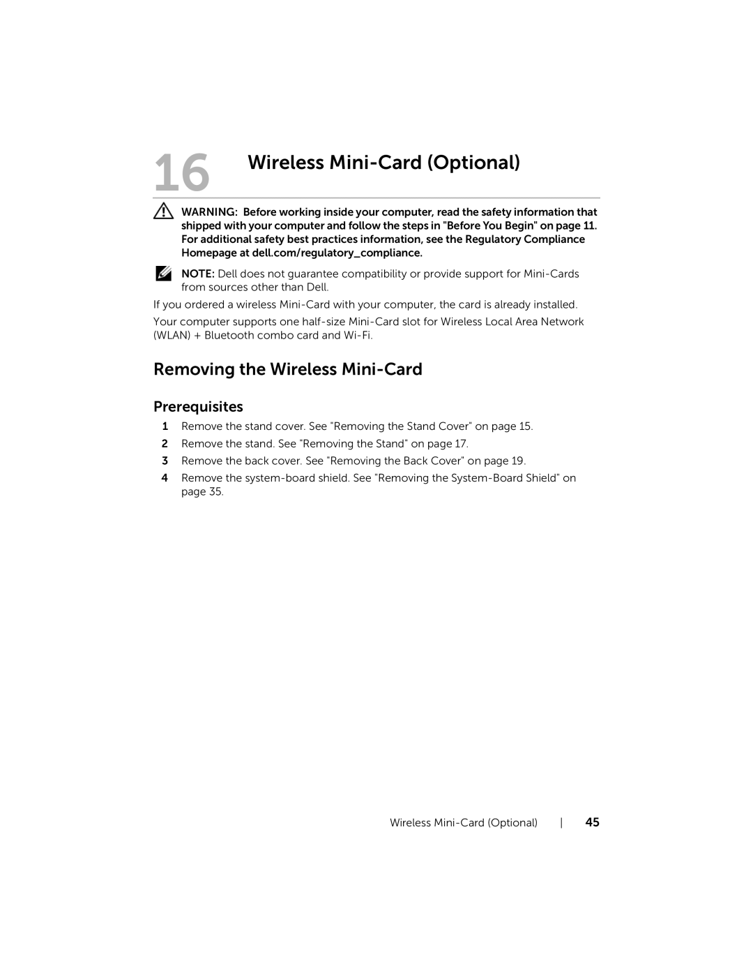 Dell W06B, 2020 owner manual Wireless Mini-Card Optional, Removing the Wireless Mini-Card 