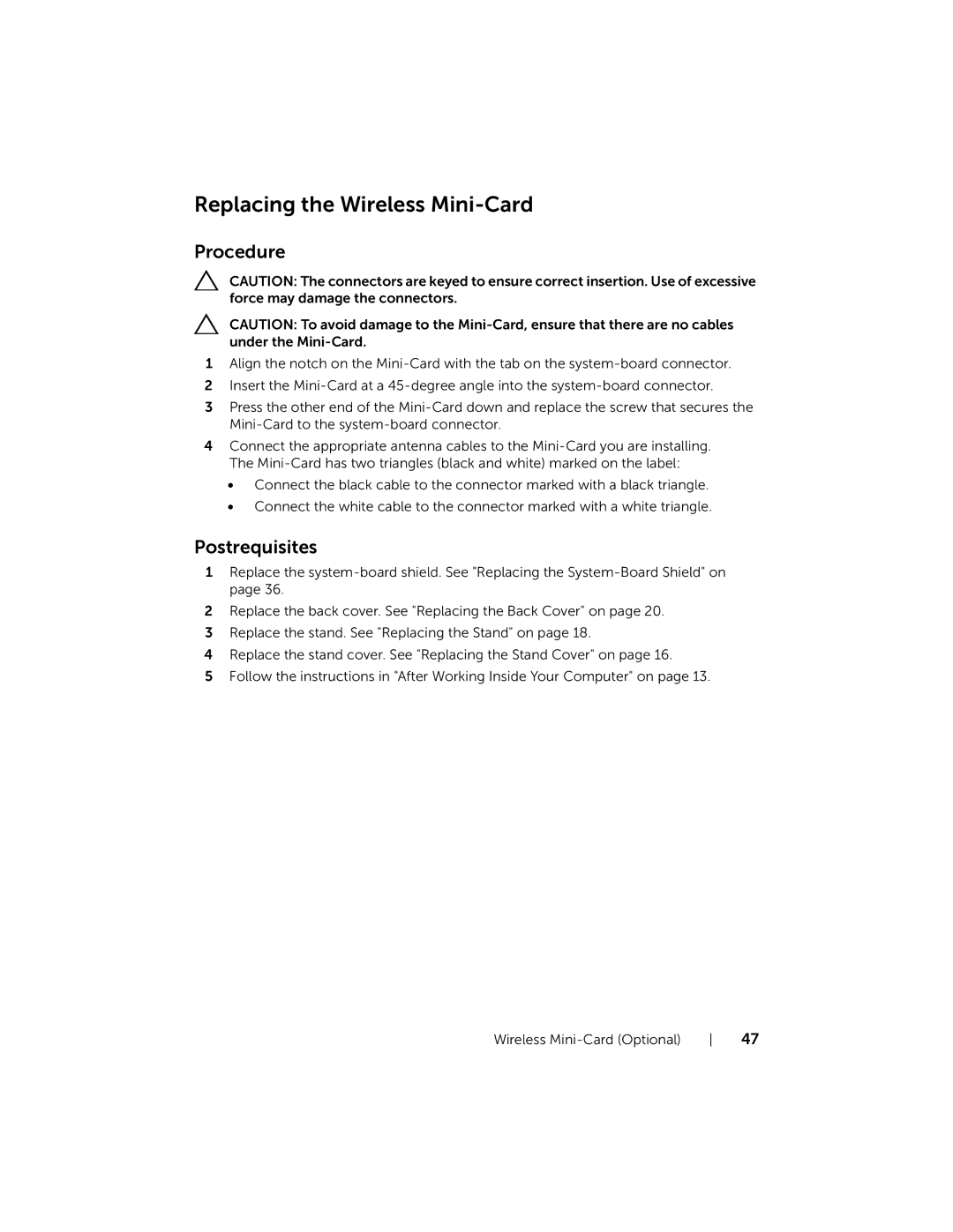 Dell W06B, 2020 owner manual Replacing the Wireless Mini-Card 