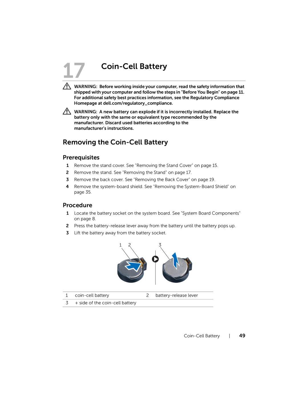 Dell W06B, 2020 owner manual Coin-Cell Battery, Removing the Coin-CellBattery 