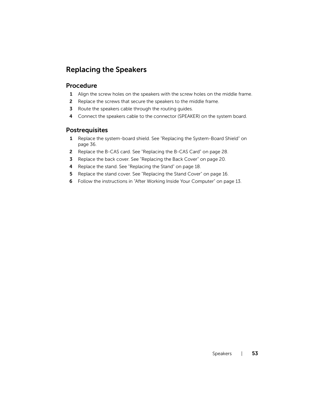 Dell W06B, 2020 owner manual Replacing the Speakers 