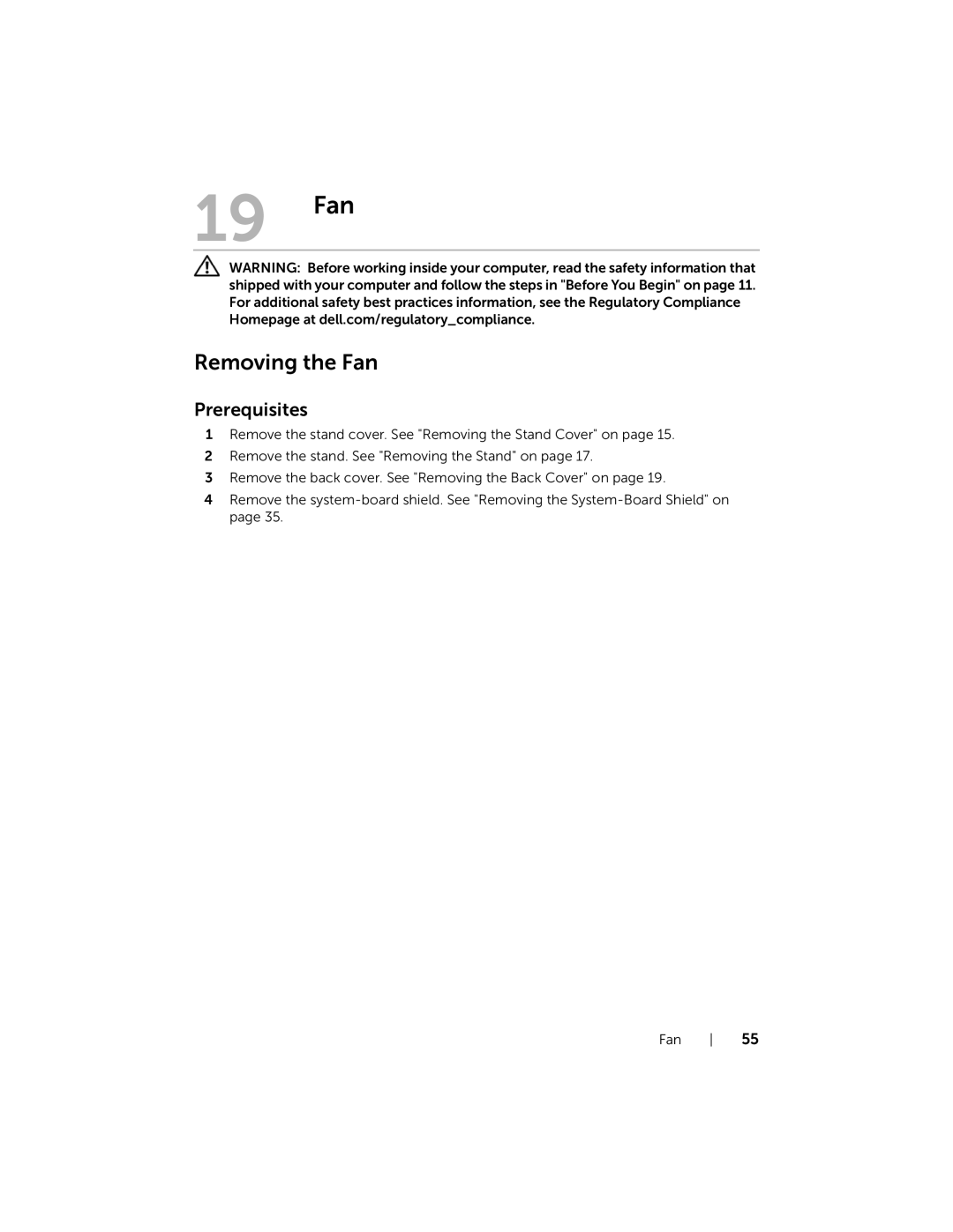 Dell W06B, 2020 owner manual 19 Fan, Removing the Fan 