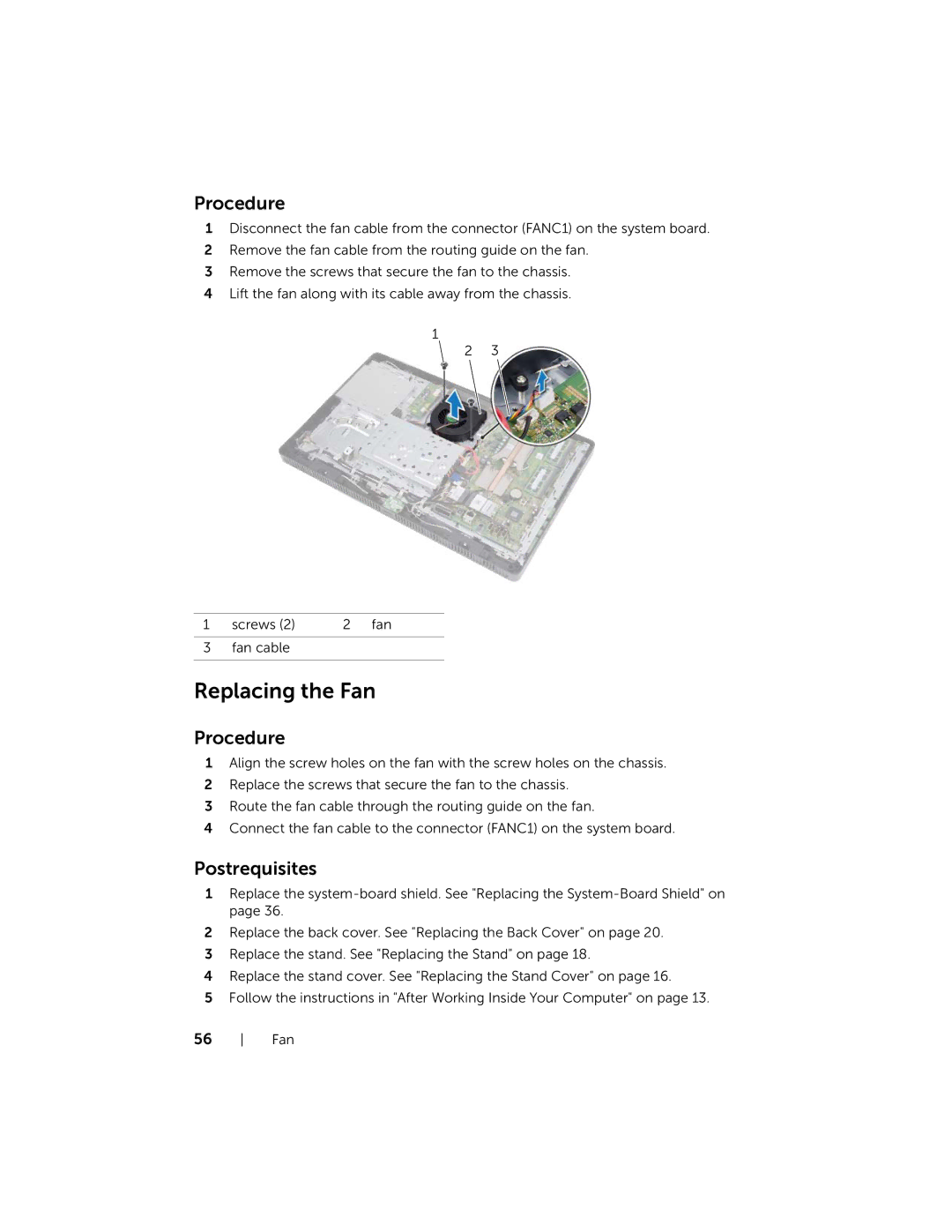 Dell 2020, W06B owner manual Replacing the Fan 