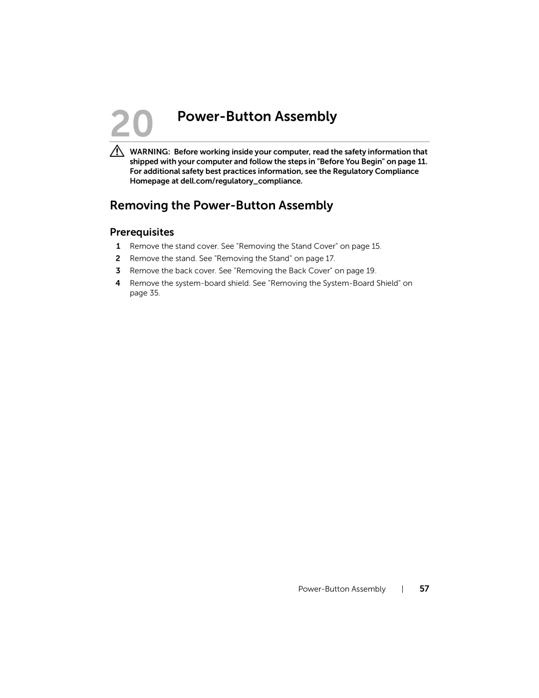 Dell W06B, 2020 owner manual Removing the Power-Button Assembly 