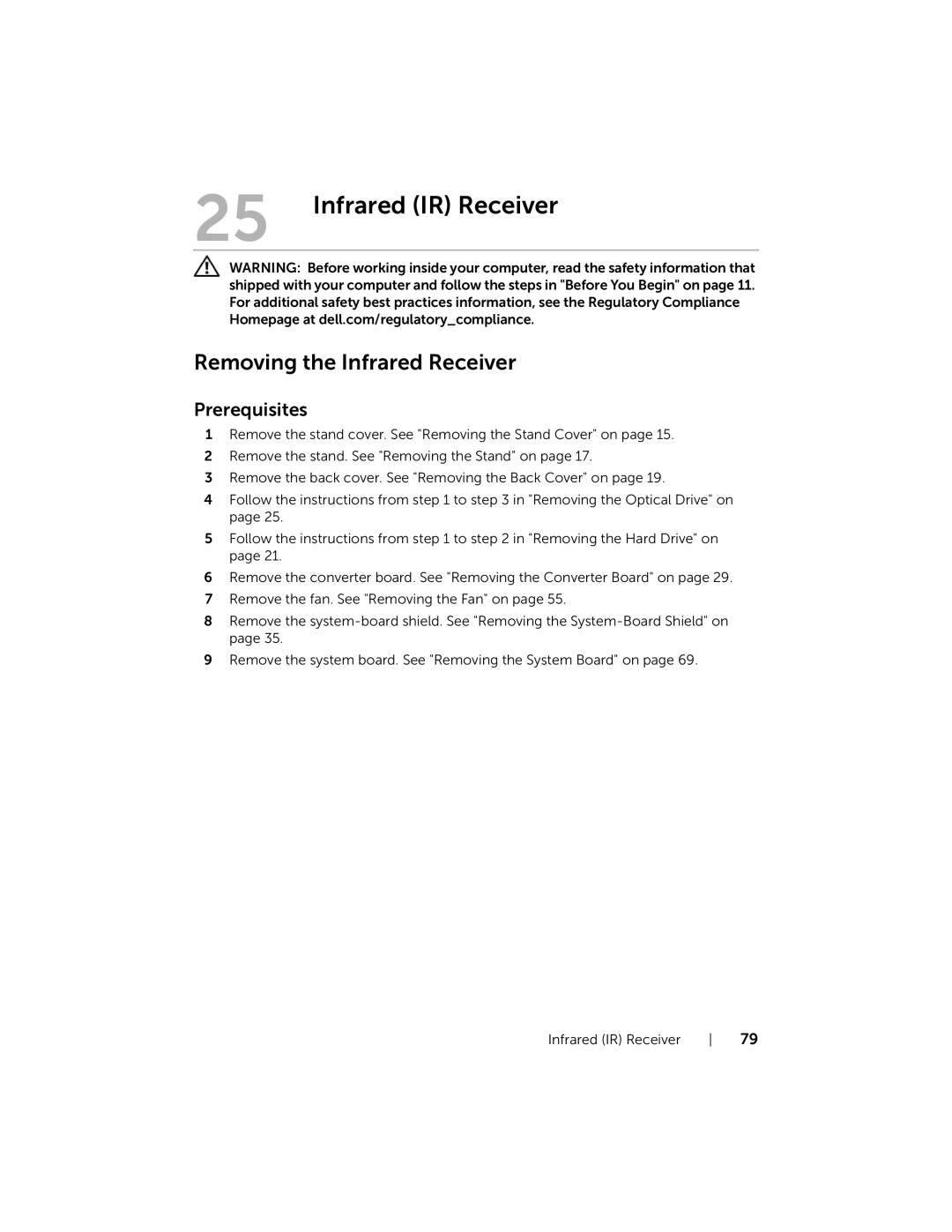 Dell W06B, 2020 owner manual Infrared IR Receiver, Removing the Infrared Receiver 