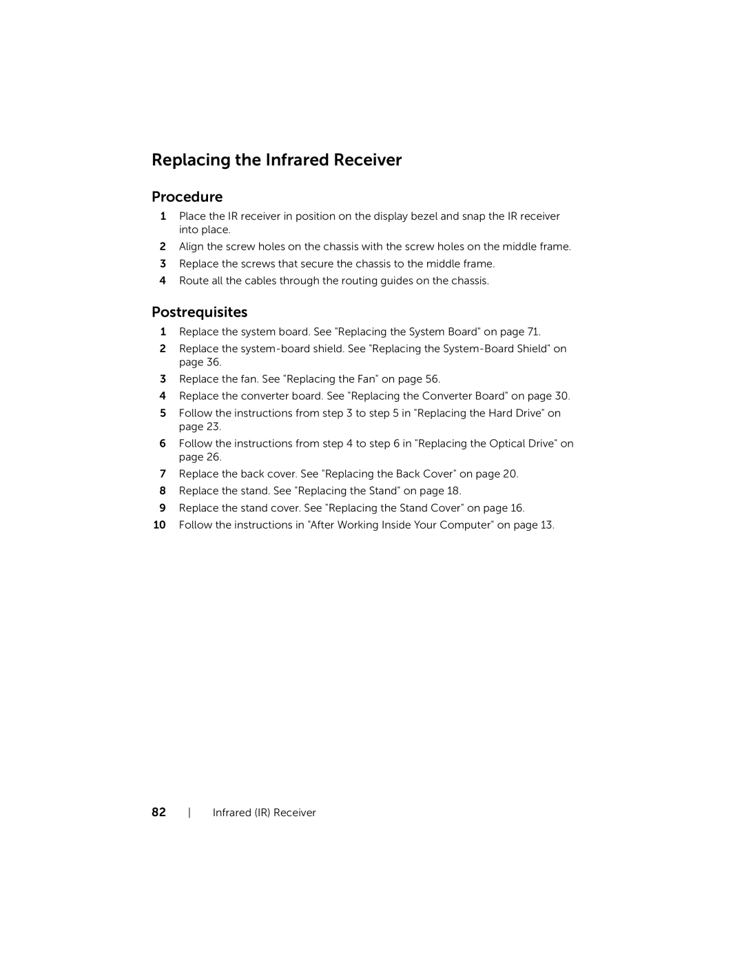 Dell 2020, W06B owner manual Replacing the Infrared Receiver 