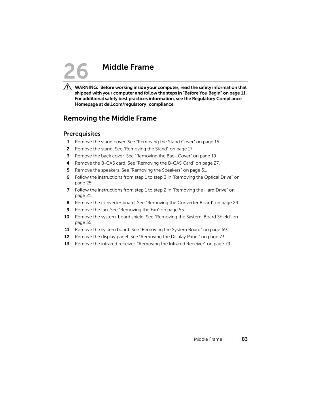 Dell W06B, 2020 owner manual Removing the Middle Frame 