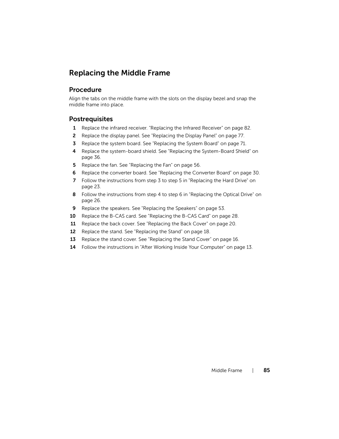 Dell W06B, 2020 owner manual Replacing the Middle Frame 