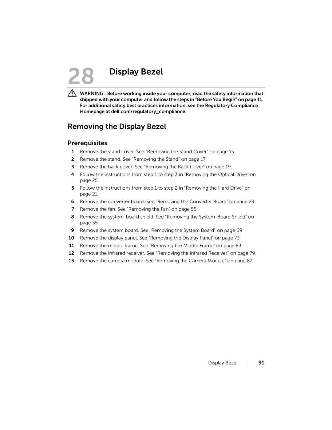 Dell W06B, 2020 owner manual Removing the Display Bezel 