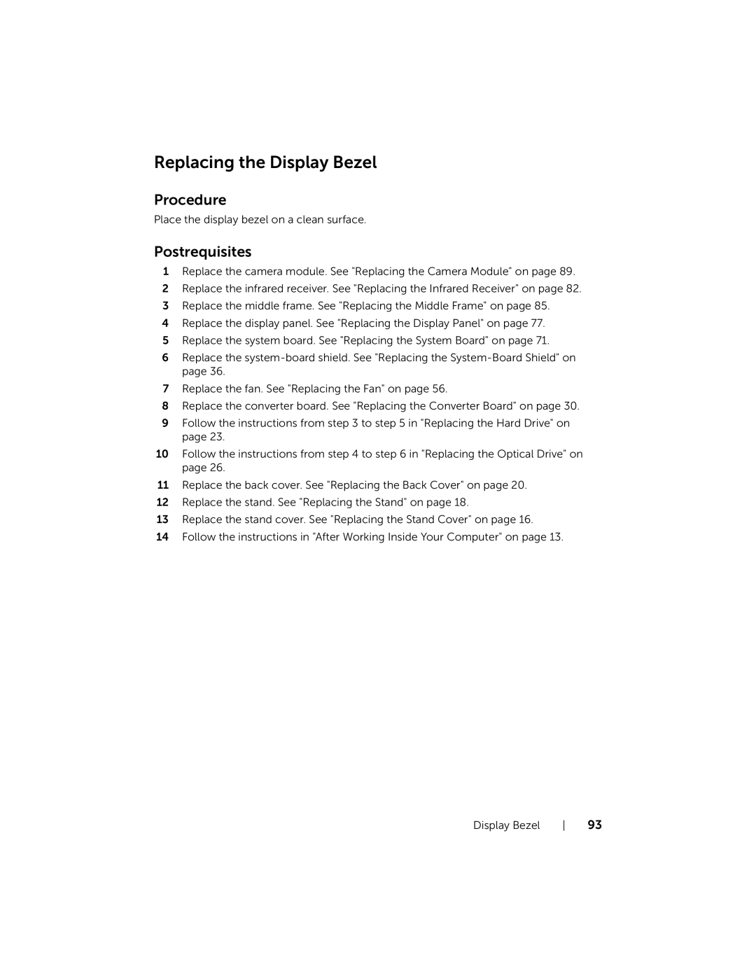 Dell W06B, 2020 owner manual Replacing the Display Bezel 