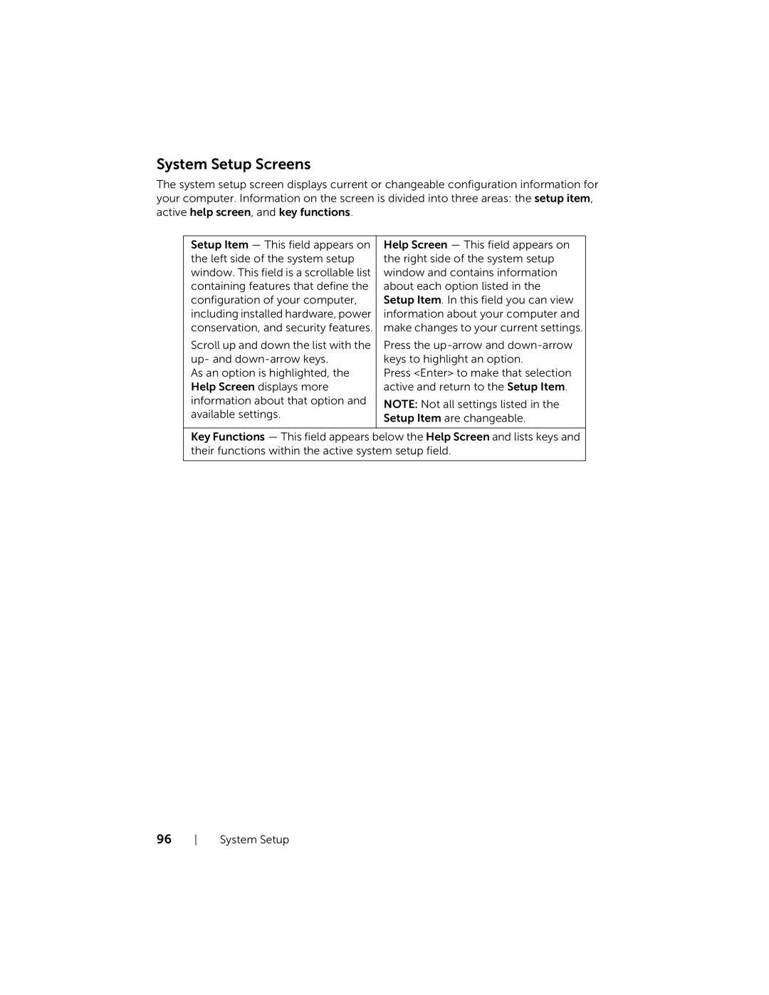 Dell 2020, W06B owner manual System Setup Screens 