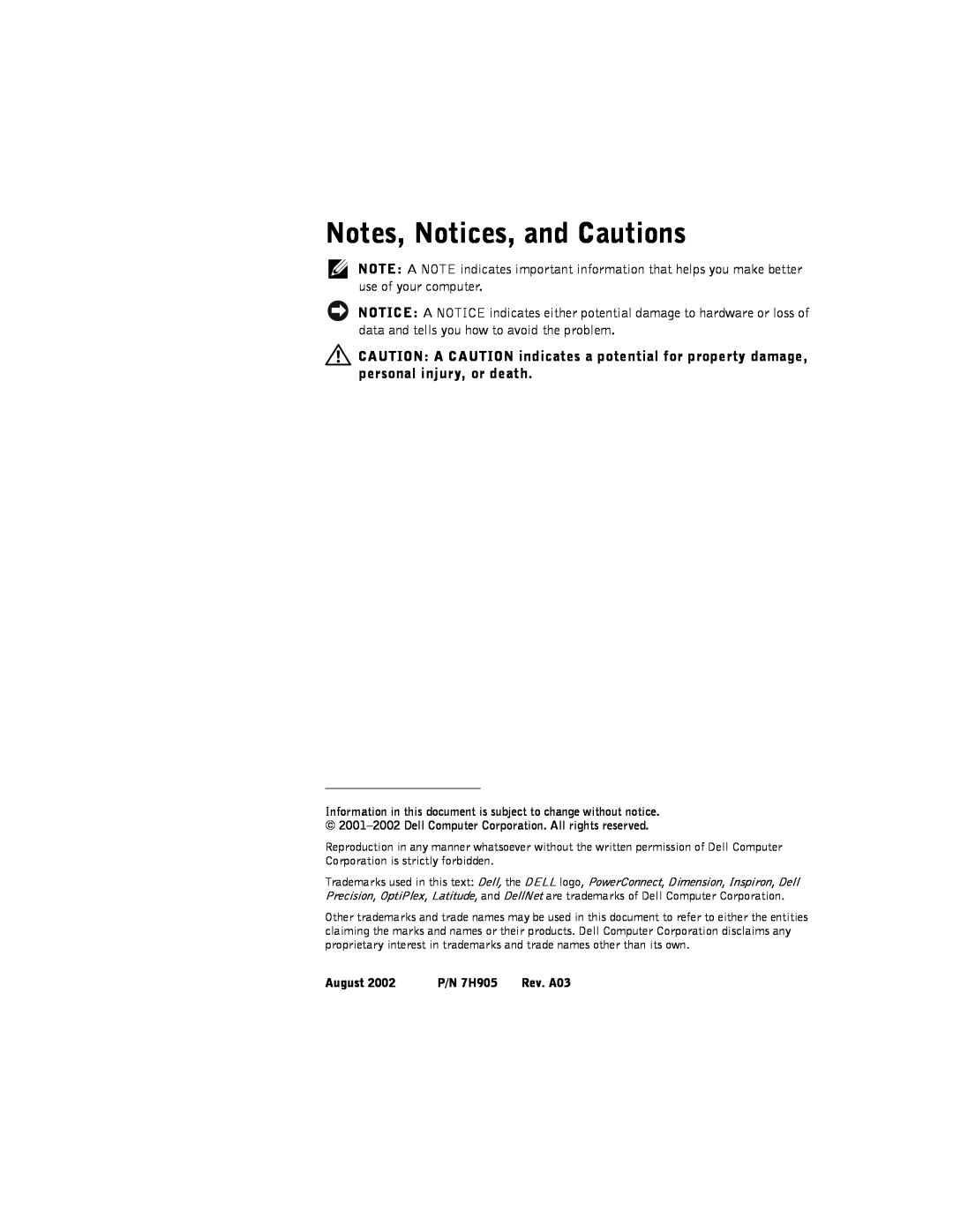 Dell 2016, 2024 manual Notes, Notices, and Cautions 