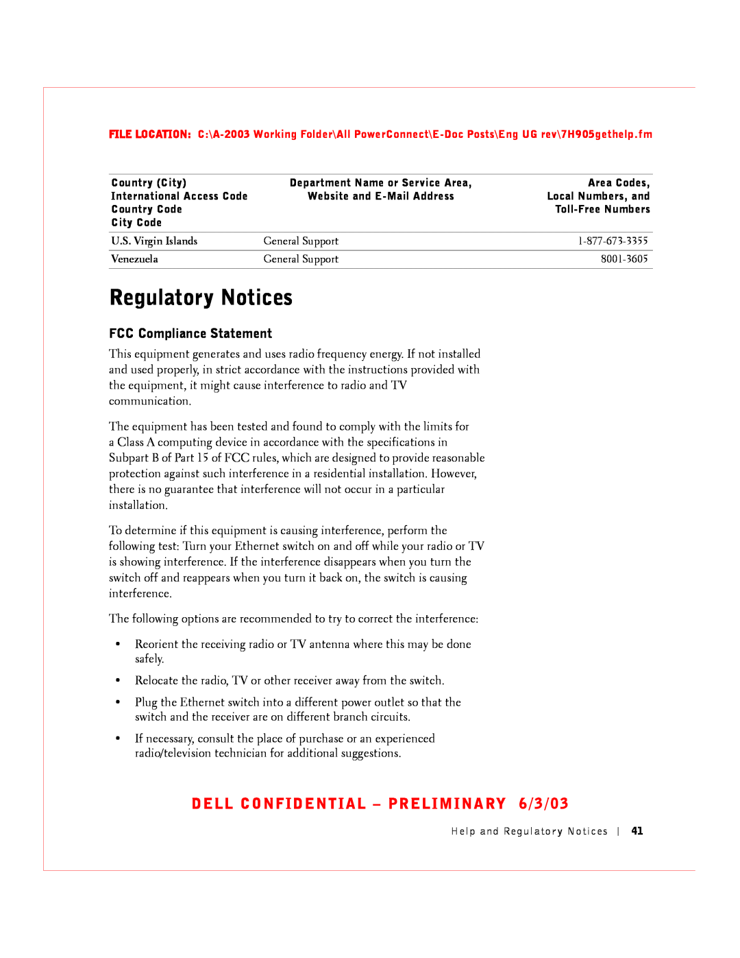 Dell 2016, 2024 manual Regulatory Notices, FCC Compliance Statement, DELL CONFIDENTIAL - PRELIMINARY 6/3/03 
