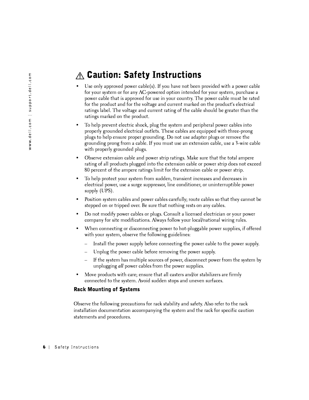 Dell 2016, 2024 manual Rack Mounting of Systems, Caution Safety Instructions 