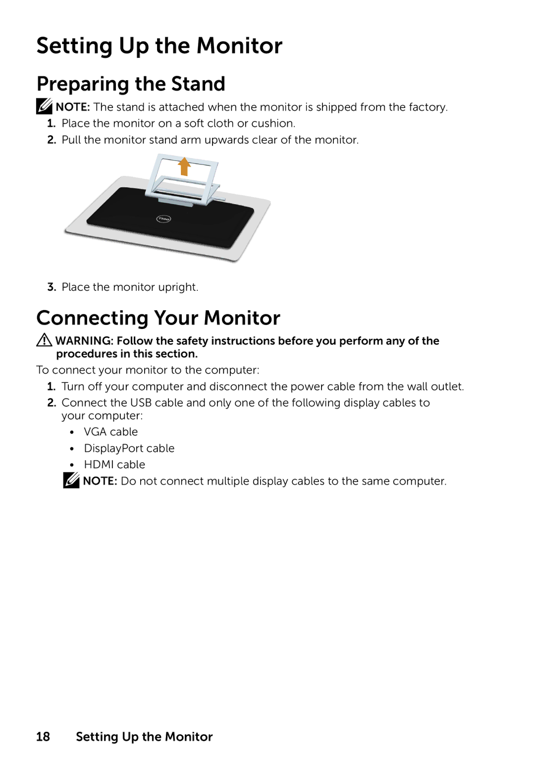 Dell 210-ABMB, 859-BBBC, P2314T P2714T manual Setting Up the Monitor, Preparing the Stand, Connecting Your Monitor 